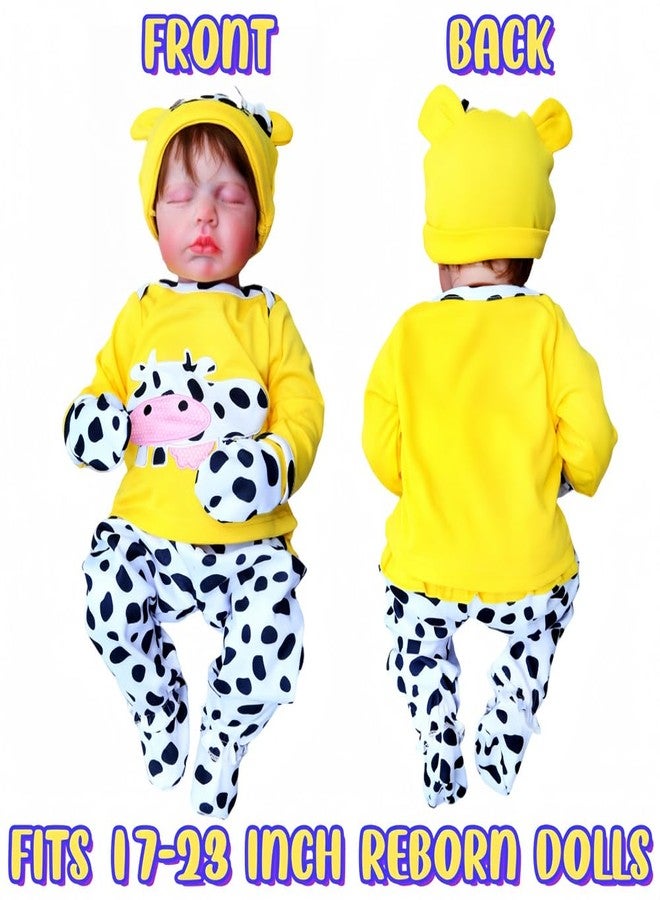 MAIHAO Reborn Baby Dolls Clothes for 17-22 Inch Newborn Baby Doll Boy&Girl, Baby Doll Clothes Outfit Accessories fit 17-22 Inch Reborn Baby Doll Girl【Cows Pattern 5pcs Yellow Set 】 - Image 3